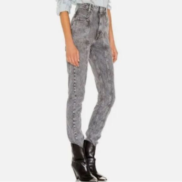 Isabel Marant Etoile Pantalon Hominy Gray High Waist Acid Stone Wash Jeans 38 4 - Picture 12 of 14